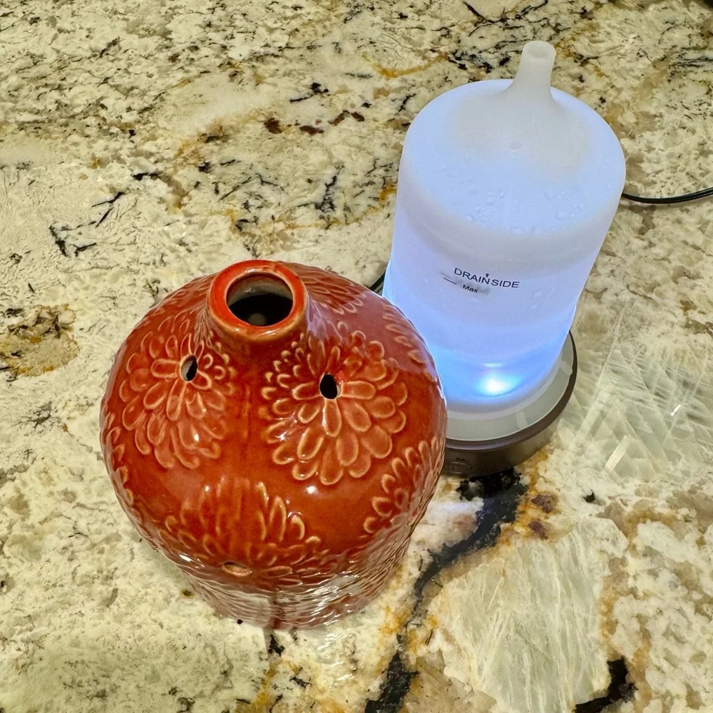 Rust Ceramic Floral Lantern Essential Oil Ultra Sonic Aromatherapy Diffuser